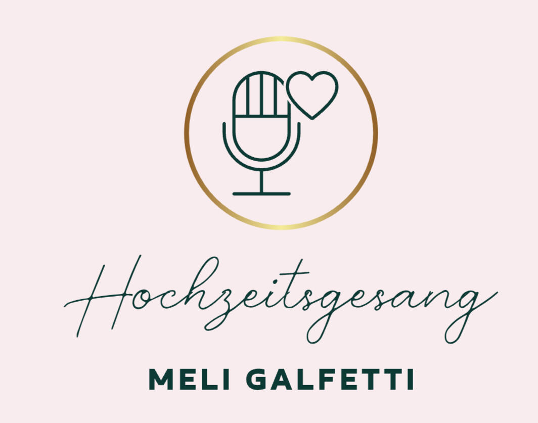 Eine Illustration von einem Mikrofon mit einem Herz. Darunter die Schriftzüge "Hochzeitsgesang" und "Meli Galfetti"